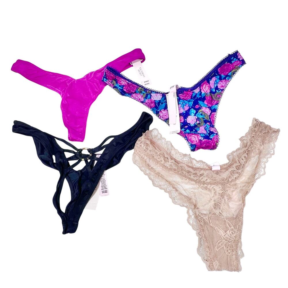 Victoria's Secret Very Sexy V-String Cage Thong Lace Cheeky Lot of 4 Small New